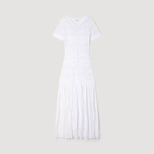 SANDRA PERLEN STRICK MAXI KLEID WEISS