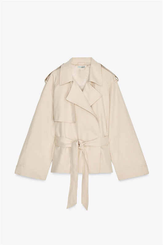 Cropped Trenchcoat mit Gürtel im Reversekragen