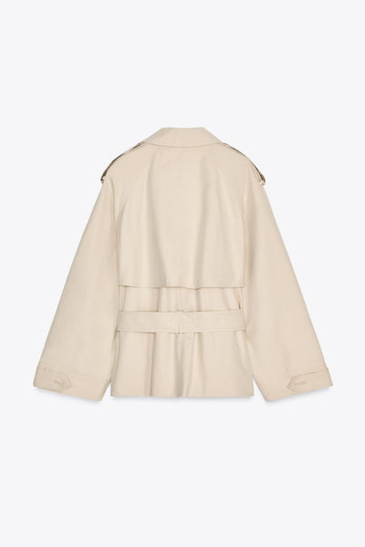 Cropped Trenchcoat mit Gürtel im Reversekragen