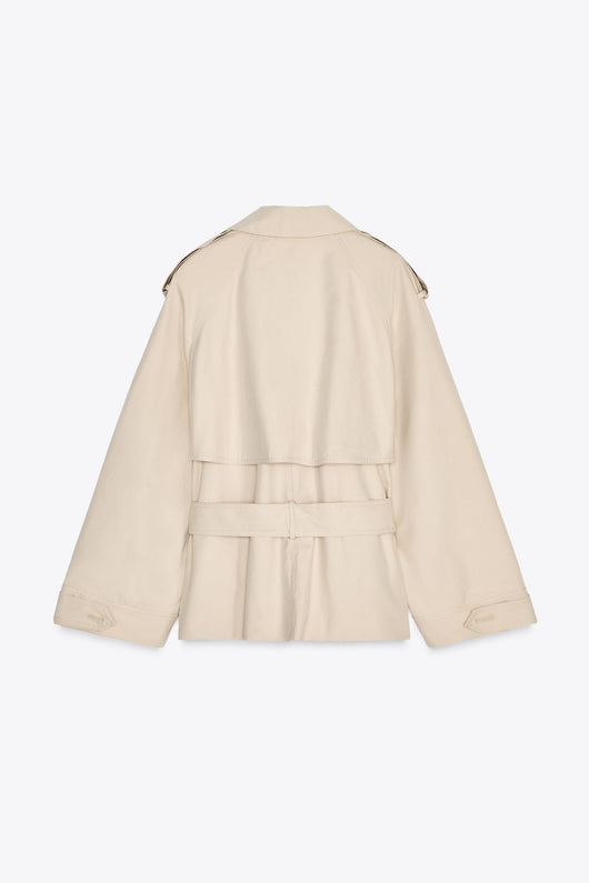 Cropped Trenchcoat mit Gürtel im Reversekragen