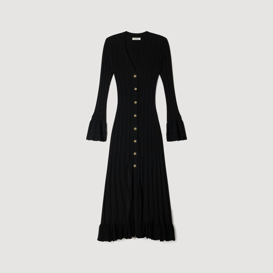 SANDRA LANG GESTRICKT KLEID MIT RÜSCHEN SCHWARZ