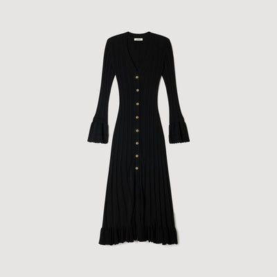 SANDRA LANG GESTRICKT KLEID MIT RÜSCHEN SCHWARZ