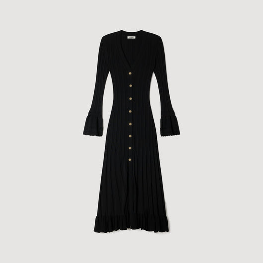 SANDRA LANG GESTRICKT KLEID MIT RÜSCHEN SCHWARZ