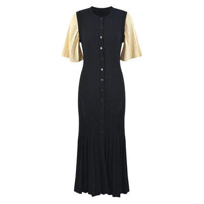 SANDRA ZWEIFARBIG TRICOT KLEID SCHWARZ