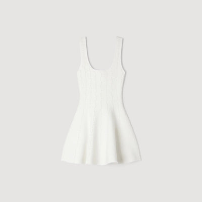 SANDRA PERLEN STRICK KURZES KLEID WEISS