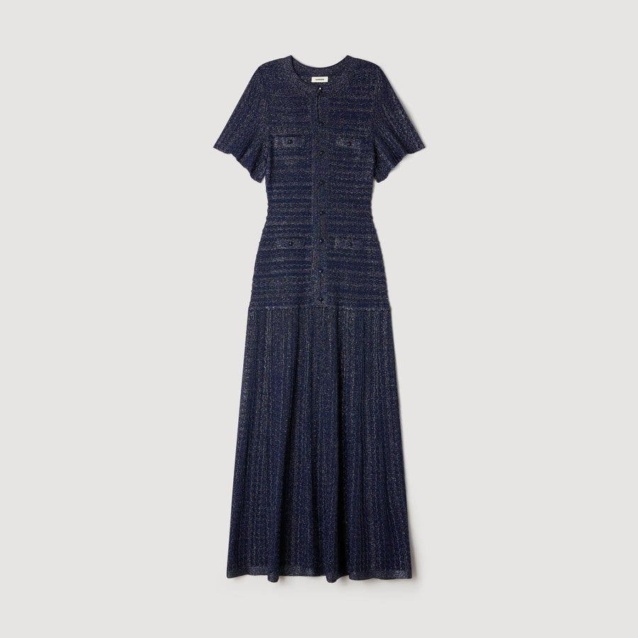 SANDRA JERSEY LANGES KLEID NAVY