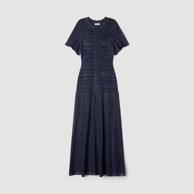 SANDRA JERSEY LANGES KLEID NAVY