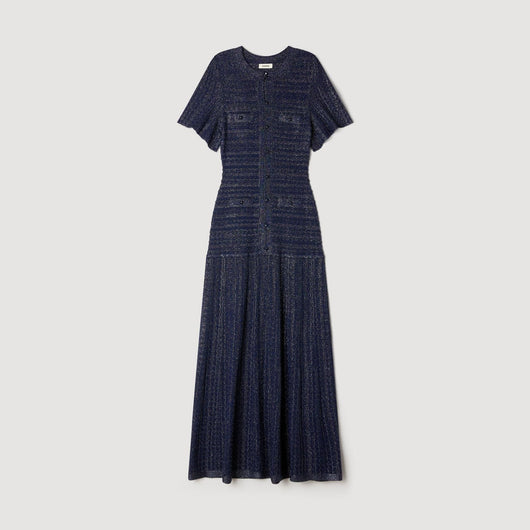 SANDRA JERSEY LANGES KLEID NAVY