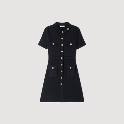 SANDRA JERSEY KLEID MIT KNÖPFEN SCHWARZ