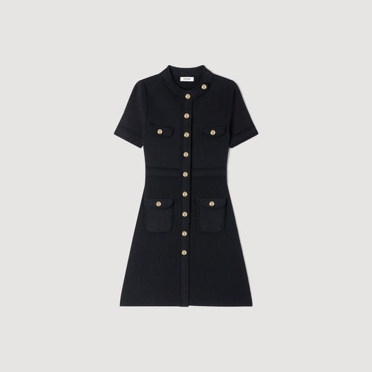 SANDRA JERSEY KLEID MIT KNÖPFEN SCHWARZ