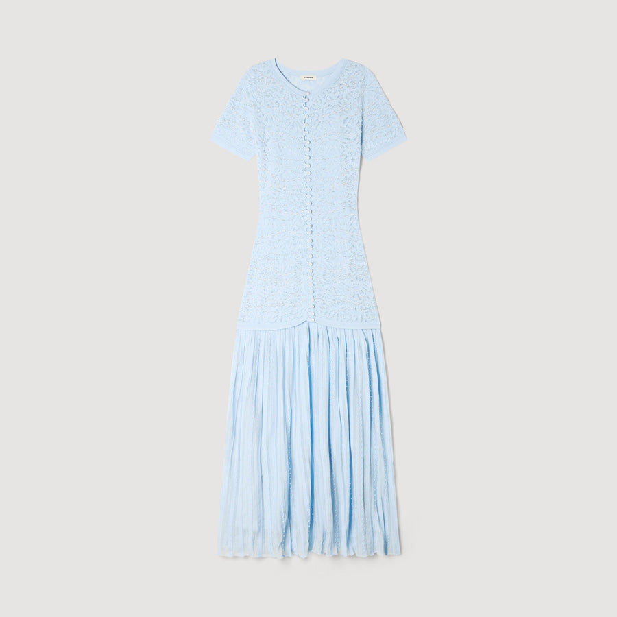 SANDRA PERLEN STRICK MAXI KLEID BLAU