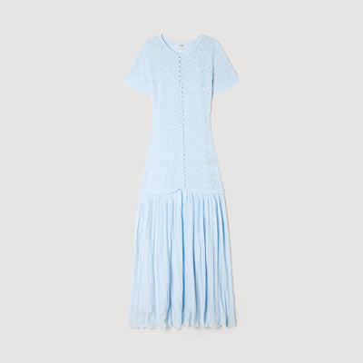 SANDRA PERLEN STRICK MAXI KLEID BLAU