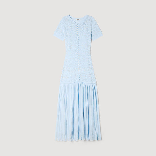 SANDRA PERLEN STRICK MAXI KLEID BLAU