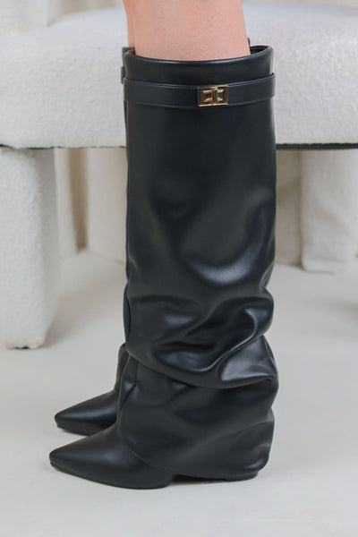 Castelano Shark Boots Slouch - Schwarz Glattleder