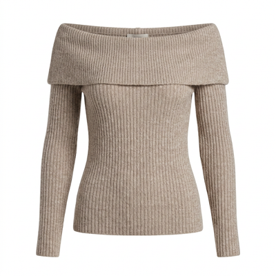 Castelano-Schulterfreier Pullover Hellbraun