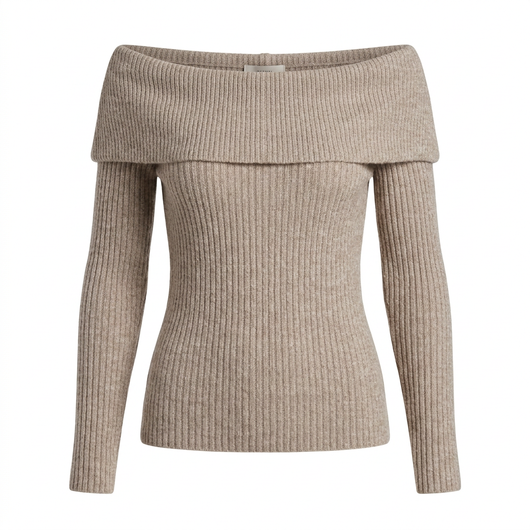 Castelano-Schulterfreier Pullover Hellbraun