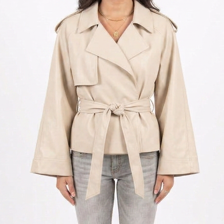 Cropped Trenchcoat mit Gürtel im Reversekragen